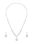 ZAVERI PEARLS Silver Tone Dazzling Austrian Diamonds Embellished Contemporary Necklace & Earring Set For Women-ZPFK18200