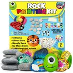 JOYEZA Deluxe Rock Painting Kit, Arts and Crafts for Girls Boys Age 6+, 12 Rocks, Best Tween Gift Art Set, Waterproof Paints, All-inclusive Craft Kits Art Supplies, Kids Activities Age 4 5 6 7 8 9 10