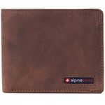 Alpine Swiss Mens Leather RFID Bifold Wallet 2 ID Windows Divided Bill Section Hampton Collection Nubuck Tan