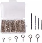 Mariyandh 260PCS Silver Eye Hooks Screw Metal 0.67 inches-1.1 inches Hook and Eye Small Eyelet Screws(0#-5#,260PCS)+4pcs Drill Bit(1.0,1.5,2,2.5)