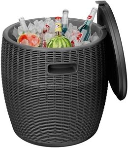ROJIK Resin Ice Bucket with 36L Capacity, Rattan Design & Drain Plug – UV-Protected, Weatherproof Outdoor Cooler for Parties, Static Load 50Kgs (Black)