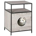 PawHut Wooden Cat House Kitty Shelter Bed with Washable Cushion and Open Shelf, Grey, 19" x 15.75" x 25.75"