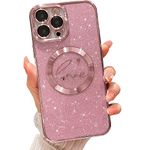 MGQILING Compatible with iPhone 11 pro Magnetic Glitter Case-5.8 Inch, Luxury Love Heart Pattern Plating Clear Case, Compatible with MagSafe for Women Girls Shockproof Back Cover-Pink