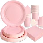 Gudvilla 200PCS Pink Birthday Decorations, Pink Paper Plate and Napkins Serves 50 Guests, Pink Plates Pink Party Plates for Baby Shower Decorations for Girl, Pink Party Decorations