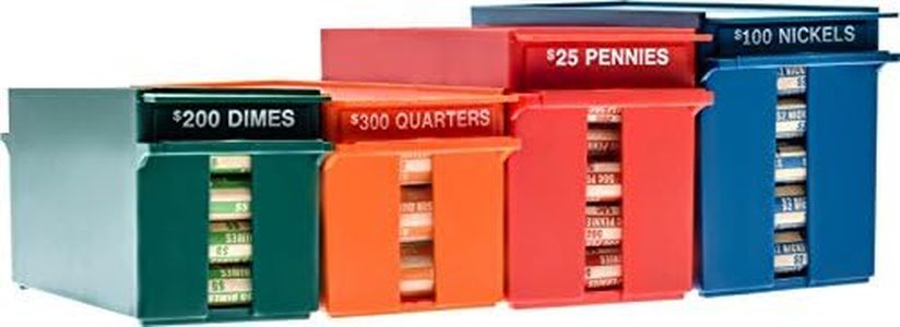 Nadex Rolled Coins Storage Boxes with Lockable Covers | High Capacity Wrapped Coins Color Coded Coin Organizing Trays for Quarters, Dimes, Nickels, and Pennies