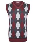 Generation Fashion New Men Knitted V-Neck Argyle Pattern Sleeveless Jumper Top Sweater Vest with Ribbed Edge[Wine-Charcoal,L ]