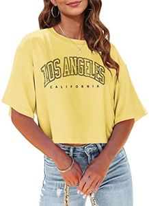 Tankaneo Womens Los Angeles California Letter Print Cropped T Shirt Half Sleeve Crop Tees Round Neck Summer Crop Tops, 10-yellow, Small