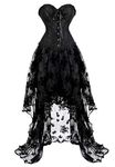 jutrisujo corset dress for women bustier overbust and skirt tutu sexy gothic lace basques plus size costume exotic black S