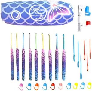 Athena’s Elements Mermaid Purple Crochet Hooks Set – 9-Piece Ergonomic Crochet Kit for Beginners & Experts – Soft Grip Knitting & Crochet Supplies with Case – Complete Set with Accessories