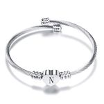 KunBead Jewelry Women Girls Cheap Initial Letter N Cuff Bracelet Silver Alphabet Heart Bangle Bracelets Gift for Birthday Sale