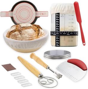 9SHOME Complete Sourdough Bread Starter Kit, 9 Inch Round Banneton Proofing Basket, Bread Baking Supplies with 32oz Sourdough Jar, Dough Whisk, Scraper & Bread Lame, Spatula, Silicone Mat