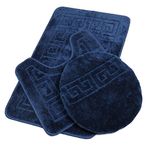 Pauwer Bathroom Rugs Sets 3 Piece Non Slip Bath Mat Sets, Contour Mat and Toilet Lid Cover Water Absorbent Bathroom Mat Washable Shower Mats Bath Rug Mat for Tub Shower and Bathroom, Navy