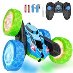 Hamdol Remote Control Car Double Sided 360°Rotating 4WD RC Cars with Headlights 2.4GHz Electric Race Stunt Toy Car Rechargeable Toy Cars for Boys Girls (Blue&Green, Glow(Headlights & Wheel Lights))