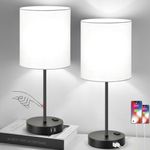 Lynnoland 𝟮𝟬𝟮𝟯 𝗡𝗘𝗪 Set of 2 Touch Control Table Lamps with 2 USB & AC Outlet, 3-Way Dimmable Bedside Nightstand Lamps for Bedroom Living Room Nursery, 800 Lumens 5000K Daylight Bulbs Included