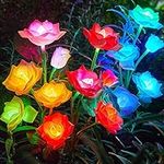 BUCASA Solar Garden Lights Outdoor, 4 Pack Solar Lights Outdoor Waterproof with 20 Rose Flower Lights, Multi-Color Changing LED Solar Garden Decor Lights for Yard Patio Lawn Path Decoration