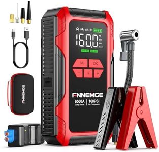 FNNEMGE 6500A Jump Starter with Air Compressor, 26800mAh Car Battery Jumper Starter Portable 12V(for All Gas/10.0L Diesel), 160PSI Tire Inflator, with USB Output,2 LED Light,HD Large Screen.