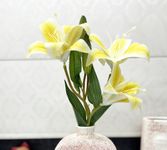 Dekorly Artifical Lily Flowers, Long Stem Artificial Stargazer Lilies with 3 Lily Heads & 2 Lily Buds Faux Tiger Lily Bouquets for Home Hotel Flower Party Decor (Height : 30CM, Yellow, 2 Sticks)