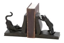 Deco 79 Polystone Cat Reading Bookends, Set of 2 7"H, 6"W, Black