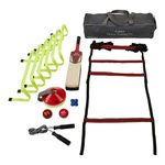 Ram Cricket Fitness Training Set | Includes 3 types of Ball, 1 x Coaches Bat, 6 x Hurdles, 1 x Agility Ladder, 20 x Marker Cones & 1 x Skipping Rope | In Carry Bag