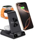 Charging Station for iPhone 16, 3 in 1 Wireless Charger for iPhone 15 14 13 12 SE XR XS X, Charging Stand for Apple Watch Ultra/10/9/8/7/6, Charging Dock with Clock for AirPods Pro/4/3/2