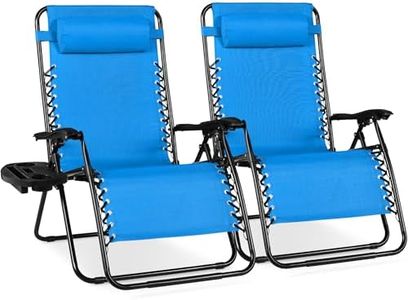 Best Choice Products Set of 2 Extra Wide Adjustable Steel Mesh Zero Gravity Lounge Chair Recliners w/Pillows and Cup Holder Trays - Light Blue
