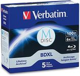 VERBATIM M-Disc BDXL 100GB 6X with Branded Surface – 5pk Jewel Case Box, Blue, 98913