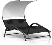 Double Chaise Lounge with Canopy - Extra Large Double Patio Sunbed Lounge Chair, Headrests, 2 Person Patio Lounge Chair Sturdy Metal Frame with Armrests for Poolside, Backyard, Garden