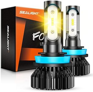 SEALIGHT H11 Yellow LED Fog Light Bulb or DRL, 400% Much Brighter Amber Fog Lights LED 6000 Lumens 3000 K Amber Yellow Light, 12 CSP LED Chips, Plug-and-Play, IP67 Design
