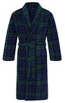 John Christian Men's Warm Fleece Dressing Gown - Blackwatch Tartan, Navy / Green, XL