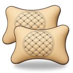 Adroitz Universal Car Neck Rest Pillow/Cushion Set Headrest Pain Relief Support with Adjustable Strap Faux Leather Car Cushion for All Cars Pillow for Comfortable Car Rides Embroidery Pack of 2 Pieces