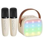 YLL Mini Karaoke Machine with 2 Wireless Microphones for Kids Adults, Portable Bluetooth Speaker Gift for Girls Toys 4, 5, 6, 7, 8, 10, 12+ Years Old Teens Birthday(Beige)