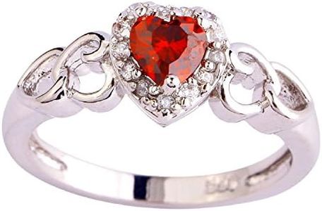 Veunora Jewelry Silver Plated Created Ruby Spinel Cubic Zirconia Filled Dainty Heart Love Ring for Women Size 10
