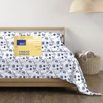 THREAD SPREAD 100% Cotton Printed Bed Sheets - 600 TC 4 Pc Floral Blue Full Printed Sheet Set - Hotel Luxury Sateen Weave Bedsheets - Deep Pockets - Breathable & Cooling Sheets for Full Size Bed