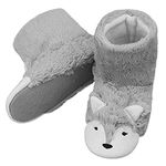 Fluffy Plush Fox Slipper Boots Ladies Indoor Outdoor Ankle Bootie Thermal Warm Shoes for Grils Women Fleece Lining Thicken Cotton Slippers Anti-Slip Sole Winter Booties, 6/7 UK, Grey