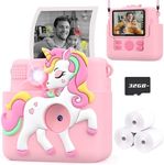 Kids Camera Instant Print with Silicone Cover, Creative Gifts for Girls Age 4-12 Birthday Christmas, 1080P Digital Camera Toy with 32GB SD Card - Pink