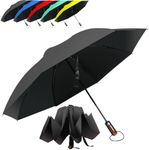 HAILSTORM Folding Reverse Umbrella with UV and UPF50+ Protection - Inverted Windproof Umbrellas with Lightweight Fiberglass Frame - Black