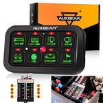 Auxbeam 8 Gang Switch Panel GB80, Universal Circuit Control Relay System Box Automatic Dimmable On-Off LED Switch Pod Touch Switch Box for Car Pickup Truck Boat UTV SUV - Green, 2 Year Warranty