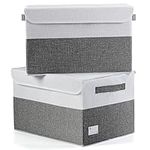 Storage Bins Large Foldable with Lids Storage Box Fabric Baskets Cube Containers Organizers with Handles for Clothes Toys Books CD Home Bedroom Closet Living Room Office (2 Pack, Grey + White)