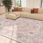 RELEANY 8x10 Area Rugs 8x10, Washable Rug, Non-Slip, Rugs for Living Room, Kitchen Rugs, Rugs for Bedroom Entryway Rug, Vintage Rugs Boho Floral Medallion, Low Pile, Soft,Pink Blush greypink