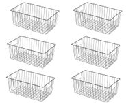 16inch Freezer Wire Storage Organizer Baskets, Household Refrigerator Bins with Built-in Handles, Black, 6PACK