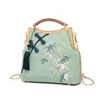 YeBon Retro Flower Embroidery Clutch Chinese Style Bamboo Handle Shoulder Messenger Chain Bag