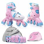 Jaspo Novice 2-in-1 Kids Roller Skates Combo– Inline to Quad Convertible | Adjustable Size | PU Wheels | Fiber Body | Lightweight & Comfortable Skating Combo (Pink) (UK Junior 12.5 - UK 2)