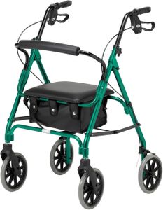 DAYS Lightweight Folding Rollator Walker – Adjustable Seat, Lockable Brakes, Racing Green, Medium