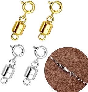 4Pcs Magnetic Necklace Clasps and Closures 18K Gold and Silver Plated Bracelet Converters, Jewelry Clasps for Jewelry Making Necklace Bracelet Clasp for Women Connector for Necklaces Chain Extender