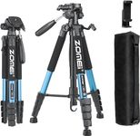 74"/188cm Tripod Heavy Duty Tall Tripod Stand, Professional Travel Video Tripod Compatible with DSLR Cameras, Mobile Phones, Projector, Binoculars, Spotting Scope (Blue)