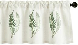 VOGOL Leaf Embroidered Valance Curtains, Country Style Linen Textured Valances for Kitchen Window, Leaves Pattern Rod Pocket Home Decor for Farmhouse, 1 Panel, 52 x 18 Inches