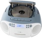 REFLEXION CD Player with Cassette and Radio for Mains and Battery Operation (PLL FM Radio, LCD Display, AUX Input, Headphone Jack), White/Blue, RCR2260