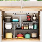 HOOBRO Under Sink Shelf Extendable Storage Stainless Steel and pp Plastic Rack Adjustable Kitchen Organizer Dish Rack Kitchen Organizer Dish Rack (Black)