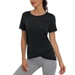 Jlowesun Women's Long Gym Yoga Tops, Short Sleeve Running Workout Sprots T-Shirt for Women UK Loose Fit,Quick Dry Fitness Activewear Athletic for Ladies Gym Exercise Black