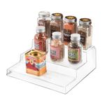 iDesign Spice Rack with 3 Compartments, Small Display Cabinet Organiser Made of Durable Plastic, Compact Kitchen Storage Organiser for Jars, Cans and Spices, Clear, 8.9D x 22.2W x 25.4H centimetres